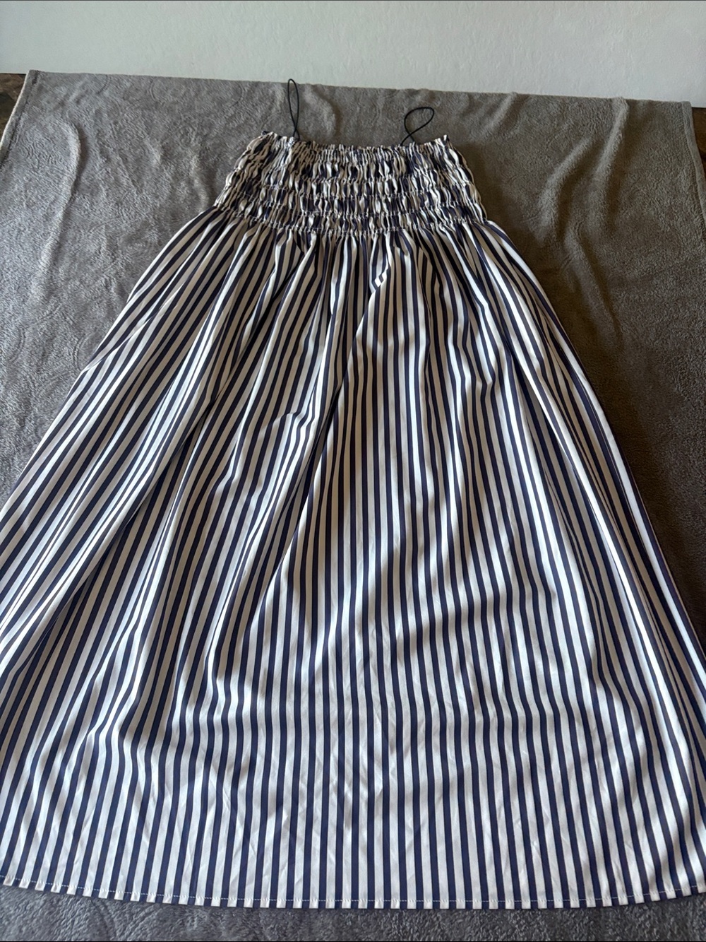Smocked Navy and White Striped Casual Maxi Dress